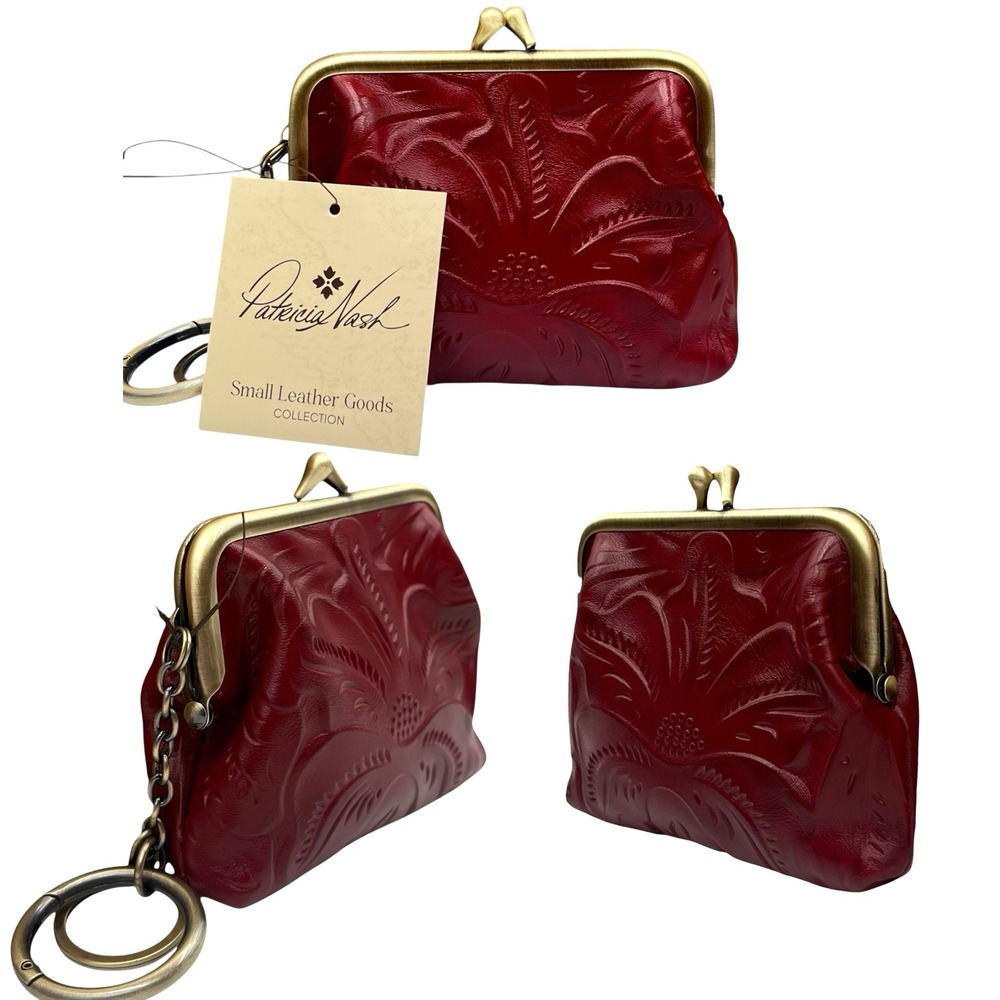 Patricia Nash Womens Tooled Leather Coin Purse Kiss Lock Ruby Red